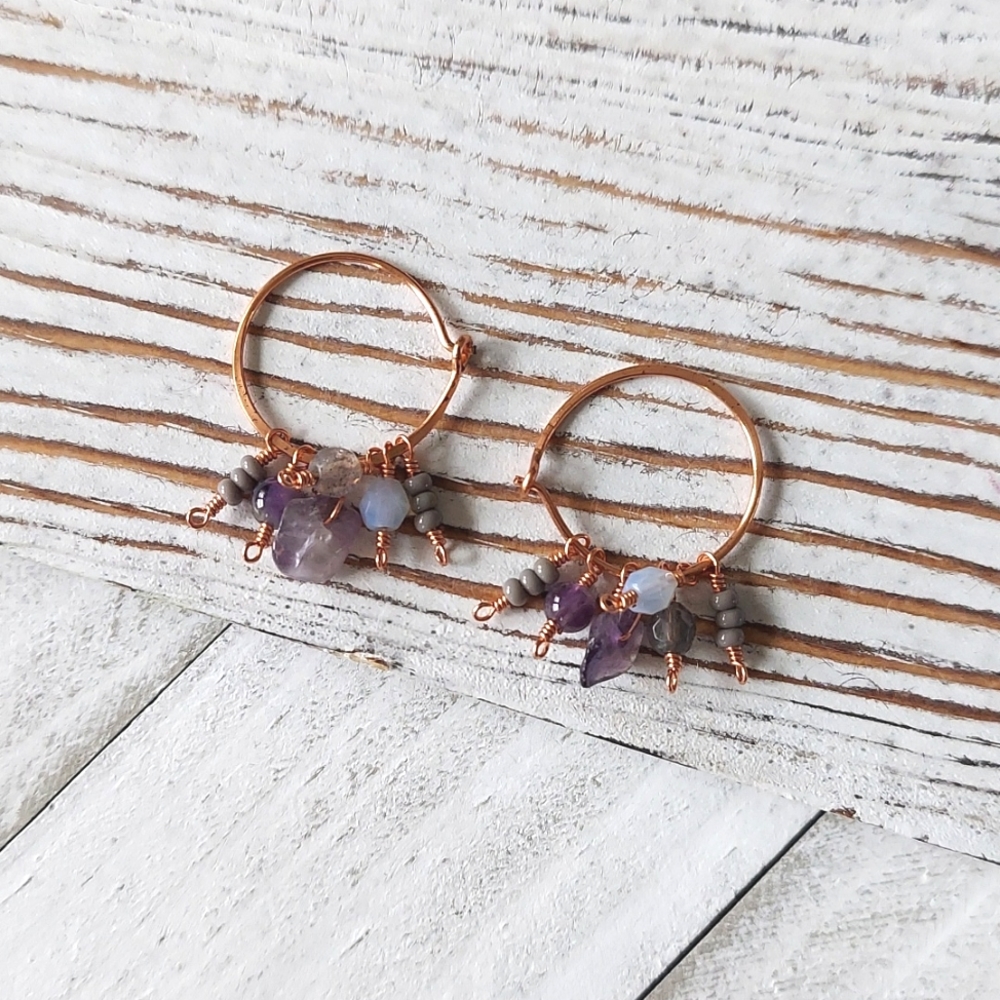 Artisan Jewelry Collection - Blooming Lilac Beaded Hoop Earrings